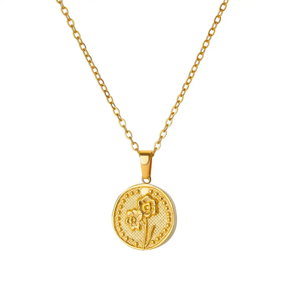 Birth Flower Necklace for Women Gold Color Month Flora Pendant Necklaces 2024 Trend Stainless Steel Jewelry Collar Freeshiping