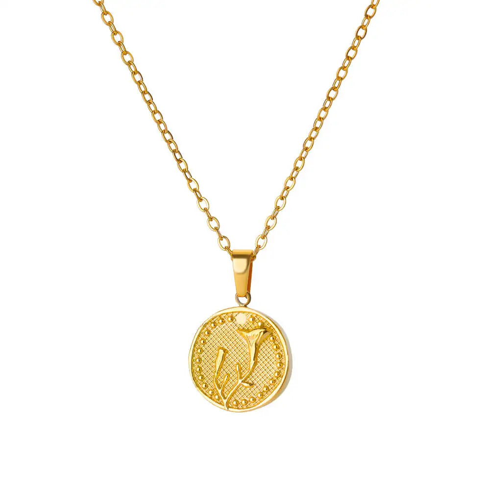 Birth Flower Necklace for Women Gold Color Month Flora Pendant Necklaces 2024 Trend Stainless Steel Jewelry Collar Freeshiping