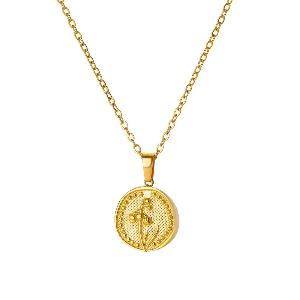 Birth Flower Necklace for Women Gold Color Month Flora Pendant Necklaces 2024 Trend Stainless Steel Jewelry Collar Freeshiping