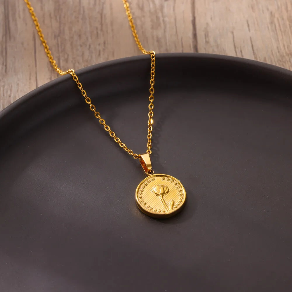 Birth Flower Necklace for Women Gold Color Month Flora Pendant Necklaces 2024 Trend Stainless Steel Jewelry Collar Freeshiping