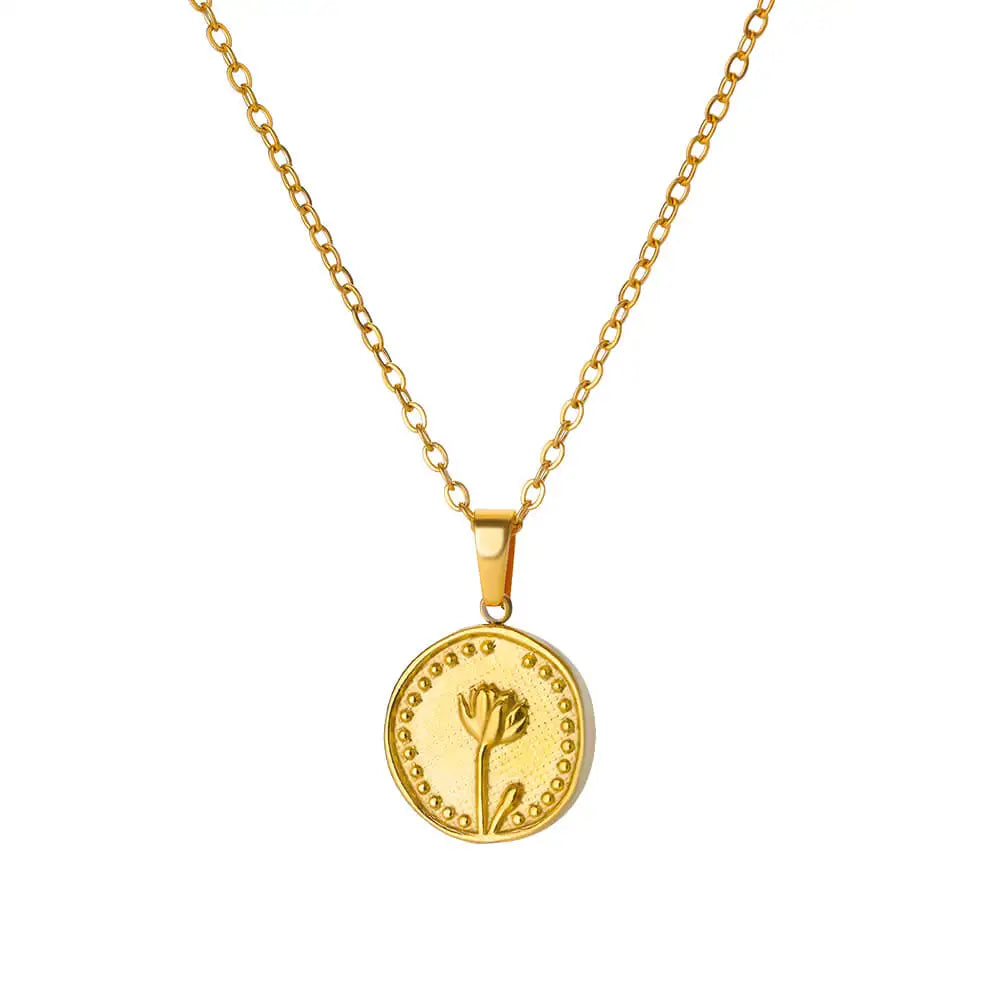 Birth Flower Necklace for Women Gold Color Month Flora Pendant Necklaces 2024 Trend Stainless Steel Jewelry Collar Freeshiping