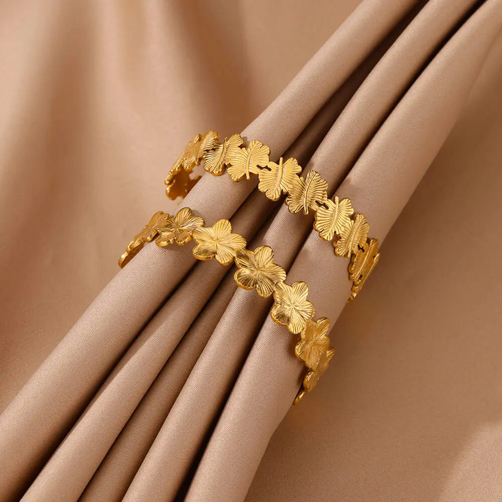 Flower Cuff Bracelet Bangle for Women Gold Color Flora Stainless Steel Bangles Casting Aesthetic Couple Wrist Jewelry Pulseras