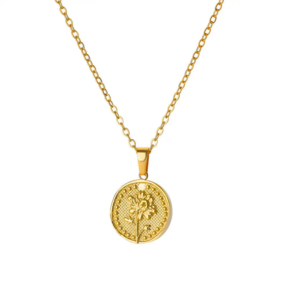 Birth Flower Necklace for Women Gold Color Month Flora Pendant Necklaces 2024 Trend Stainless Steel Jewelry Collar Freeshiping