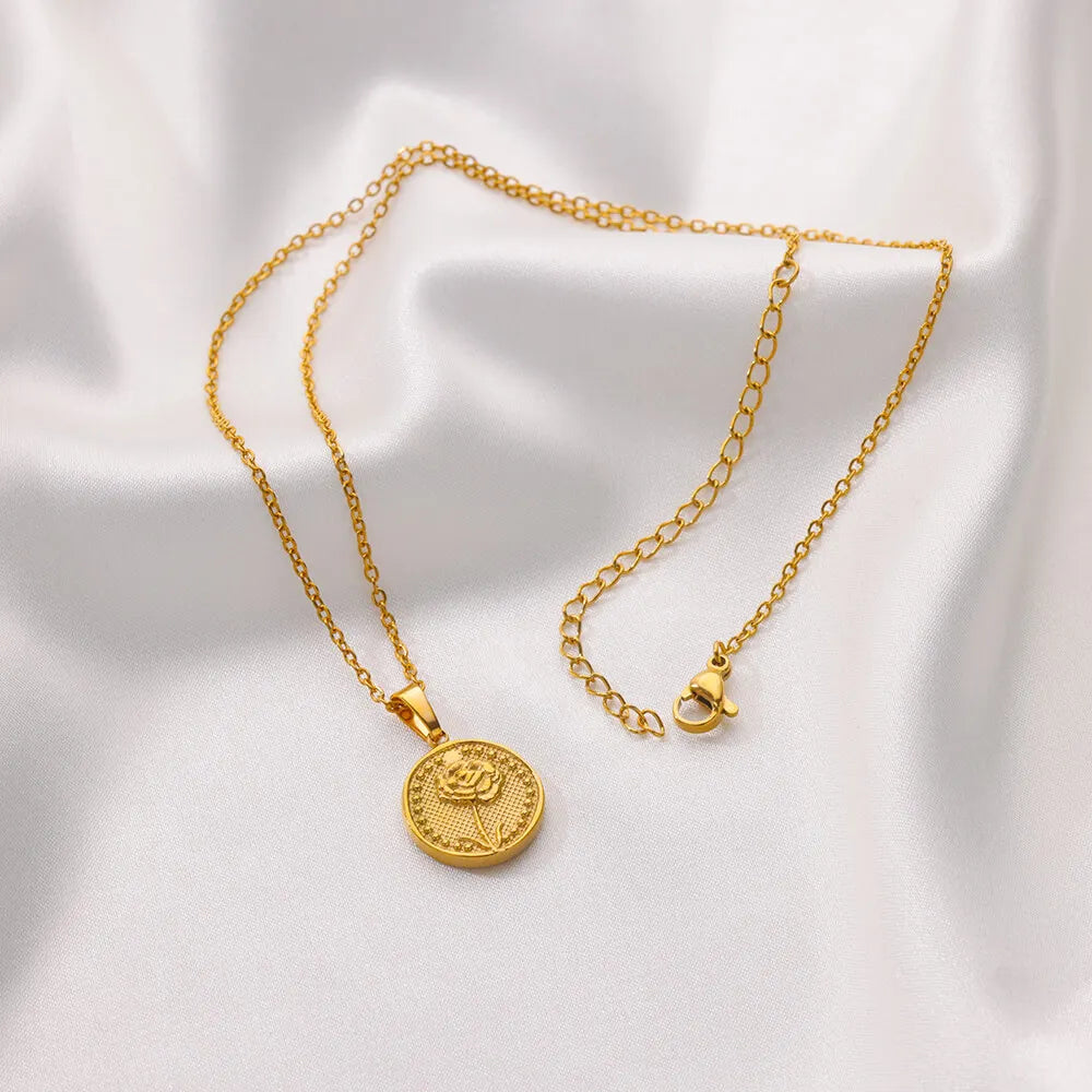 Birth Flower Necklace for Women Gold Color Month Flora Pendant Necklaces 2024 Trend Stainless Steel Jewelry Collar Freeshiping