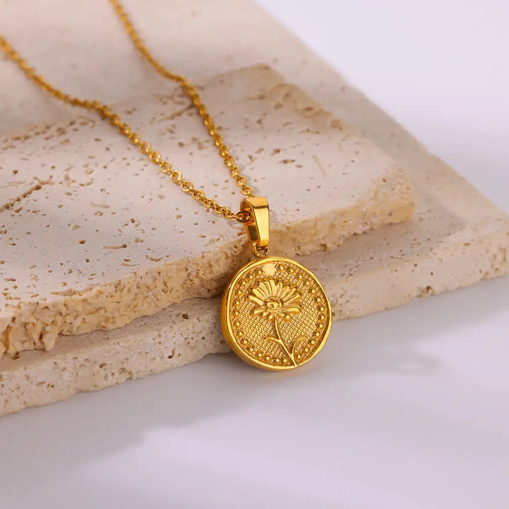 Birth Flower Necklace for Women Gold Color Month Flora Pendant Necklaces 2024 Trend Stainless Steel Jewelry Collar Freeshiping