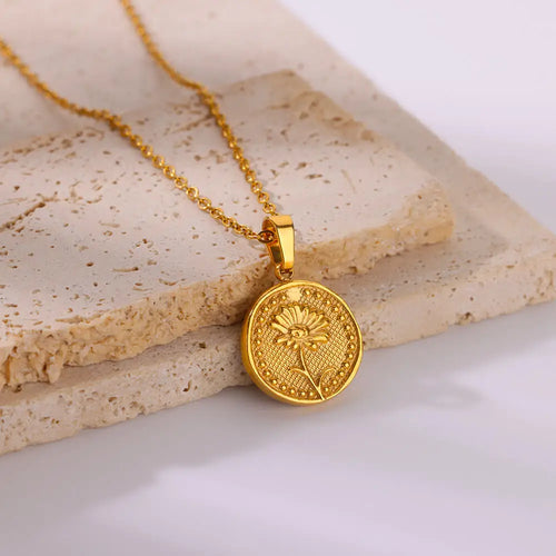 Birth Flower Necklace for Women Gold Color Month Flora Pendant Necklaces 2024 Trend Stainless Steel Jewelry Collar Freeshiping