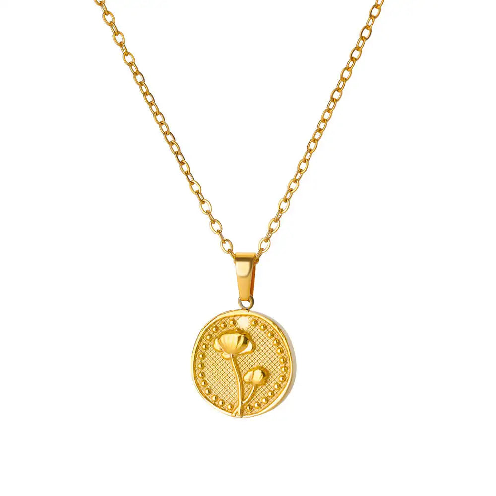 Birth Flower Necklace for Women Gold Color Month Flora Pendant Necklaces 2024 Trend Stainless Steel Jewelry Collar Freeshiping
