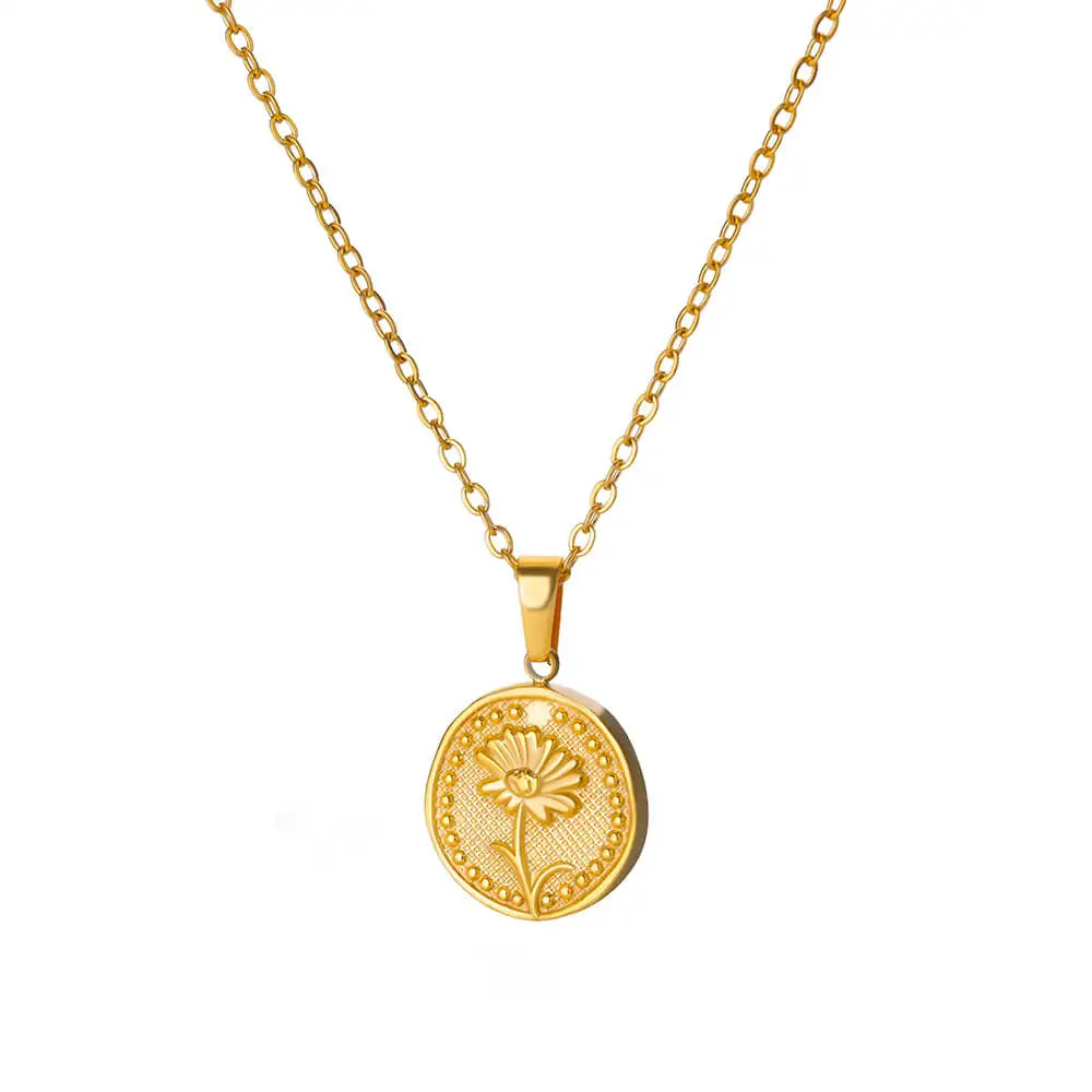 Birth Flower Necklace for Women Gold Color Month Flora Pendant Necklaces 2024 Trend Stainless Steel Jewelry Collar Freeshiping